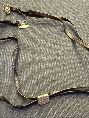 Leather Ribbon Necklace with Gold Accent